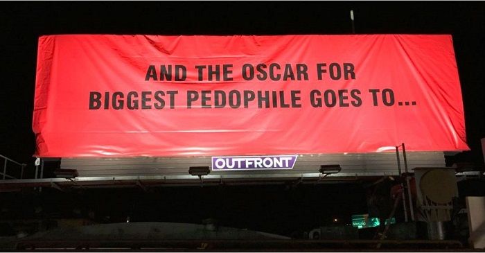 Antes de los premios Oscar alguien colocó carteles sobre pedofilia en Hollywood